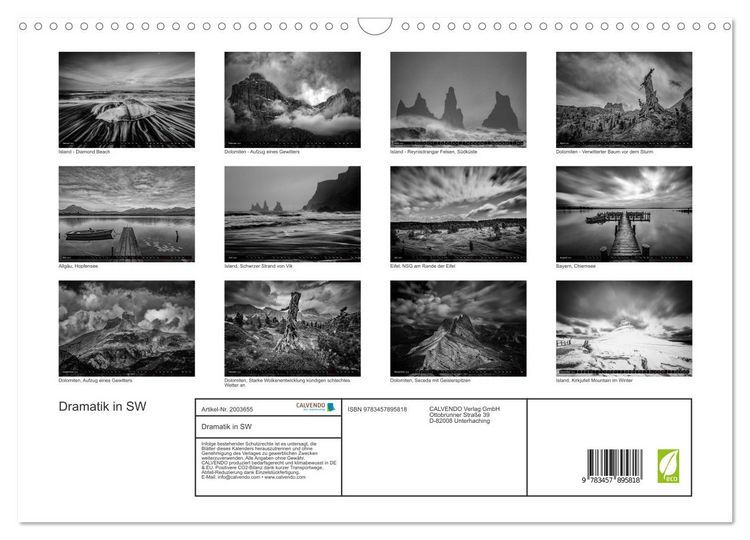 Produktbild: Dramatik in SW (Wandkalender 2026 DIN A3 quer), CALVENDO Monatskalender