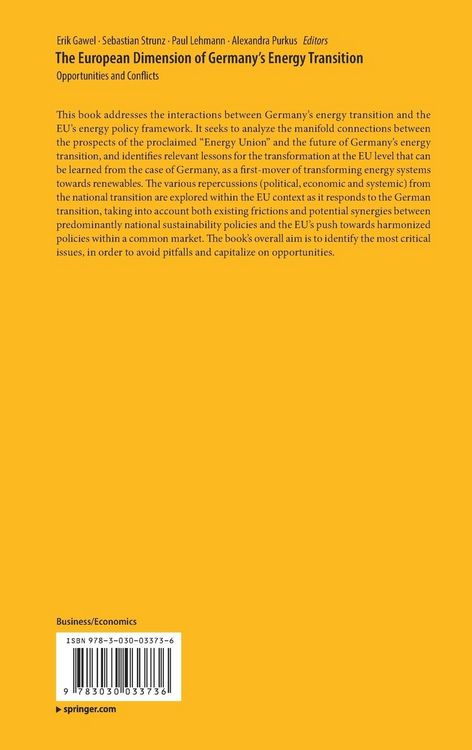 Produktbild: The European Dimension of Germany&rsquo;s Energy Transition