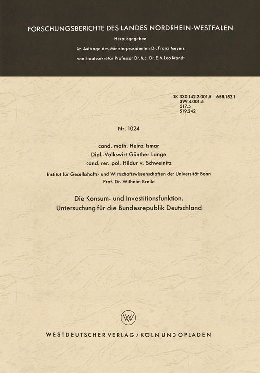 Produktbild: Die Konsum- und Investitionsfunktion. Untersuchung f&uuml;r die Bundesrepublik Deutschland