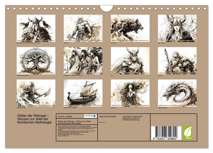 Produktbild: G&ouml;tter der Wikinger - Skizzen zur Welt der Nordischen Mythologie (Wandkalender 2026 DIN A4 quer), CALVENDO Monatskalender