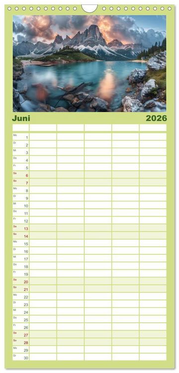 Produktbild: Familienplaner 2026 - Im Reich der Berge mit 5 Spalten (Wandkalender, 21 x 45 cm) CALVENDO
