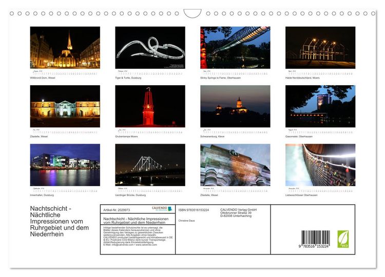 Produktbild: Nachtschicht - N&auml;chtliche Impressionen vom Ruhrgebiet und dem Niederrhein (Wandkalender 2026 DIN A3 quer), CALVENDO Monatskalender