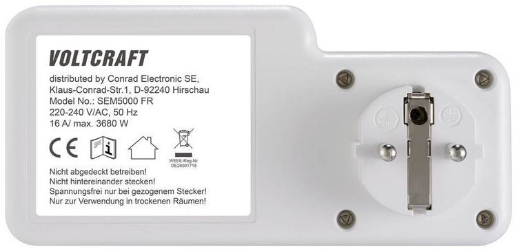 Produktbild: VOLTCRAFT SEM5000 FR Energiekosten-Messger&auml;t Kostenprognose, Alarmfunktion, Stromtarif einstellbar, Datenloggerfunktion