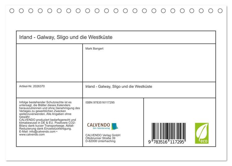 Produktbild: Irland - Galway, Sligo und die Westk&uuml;ste (Tischkalender 2026 DIN A5 quer), CALVENDO Monatskalender