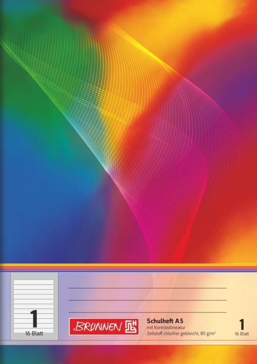 Produktbild: Schulheft | A5, Lineatur 1, 16 Blatt, mehrfarbig