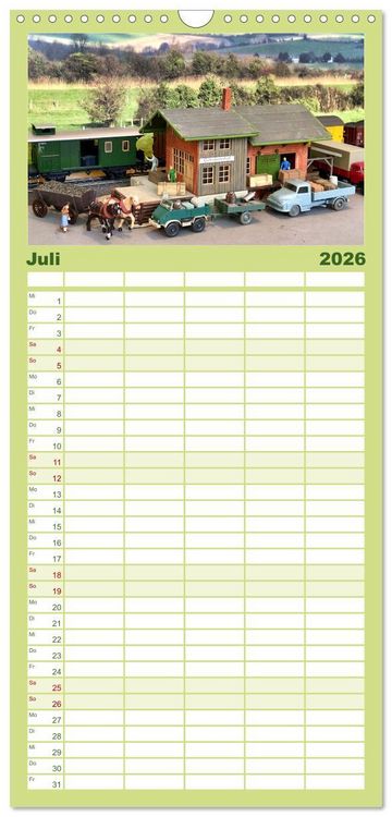 Produktbild: Familienplaner 2026 - Retro Modellbahnanlagen mit 5 Spalten (Wandkalender, 21 x 45 cm) CALVENDO