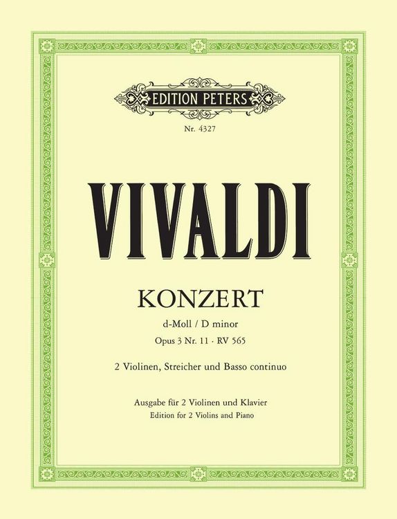 Produktbild: Konzert f&uuml;r 2 Violinen, Streicher und Basso continuo d-moll op. 3 Nr. 11 RV 565