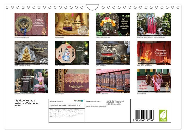 Produktbild: Spirituelles aus Asien - Weisheiten 2026 (Wandkalender 2026 DIN A4 quer), CALVENDO Monatskalender