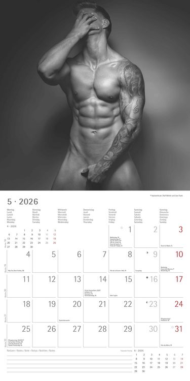 Produktbild: Masculine 2026 - Broschürenkalender 30x30 cm (30x60 geöffnet) - Kalender mit Platz für Notizen - Maskulin - Bildkalender - Wandplaner - Erotikkalender