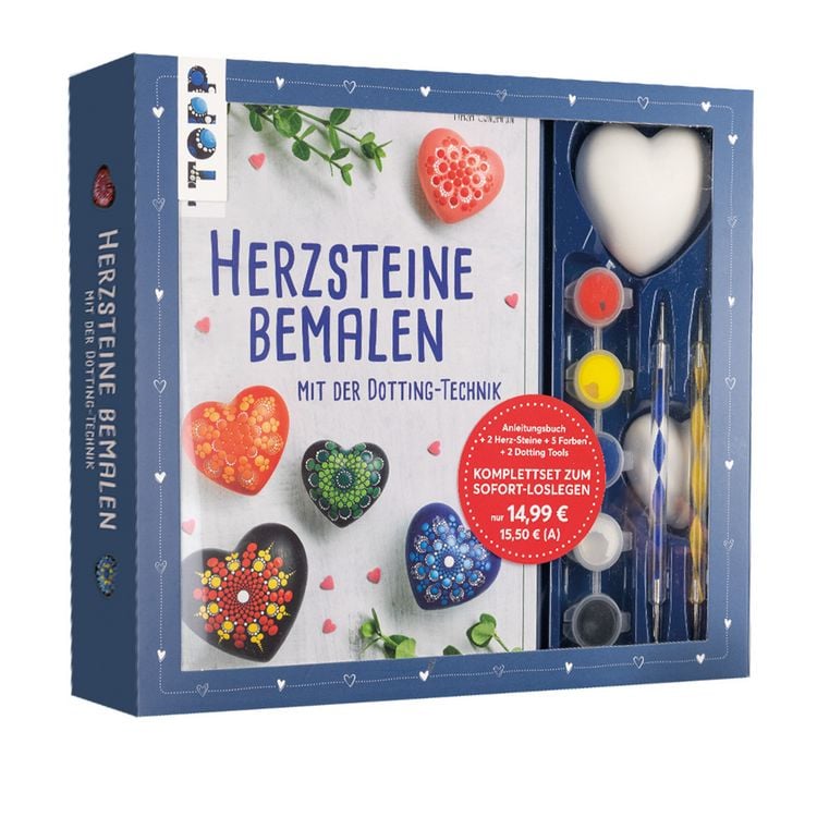 Produktbild: Kreativ-Set Herz-Steine bemalen mit der Dotting-Technik