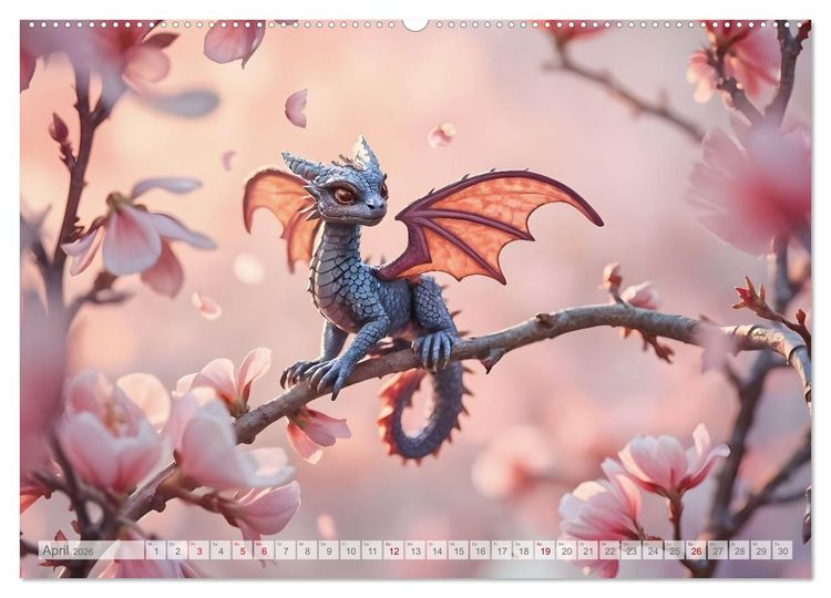 Produktbild: Regenbogenschuppen - Die geheime Welt der magischen Miniatur Drachen (hochwertiger Premium Wandkalender 2026 DIN A2 quer), Kunstdruck in Hochglanz