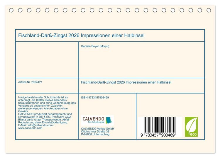 Produktbild: Fischland-Dar&szlig;-Zingst 2026 Impressionen einer Halbinsel (Tischkalender 2026 DIN A5 quer), CALVENDO Monatskalender