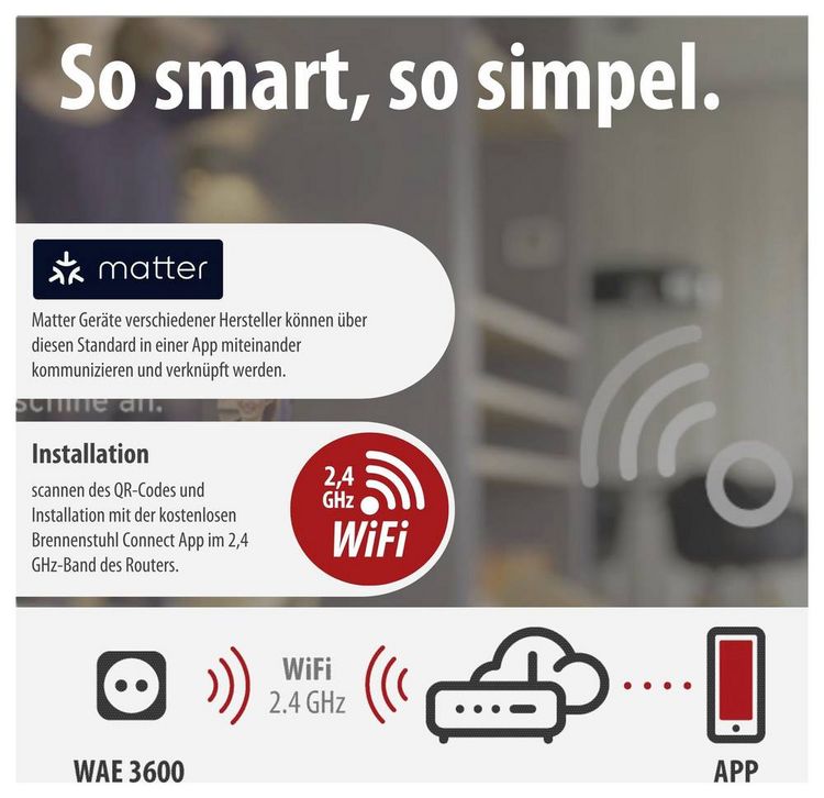 Produktbild: Brennenstuhl 1294880 Wi-Fi Smarte WLAN-Steckdose Innenbereich, Steckdose 3680W