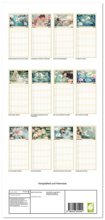 Produktbild: Familienplaner 2026 - Verspieltheit und Harmonie mit 5 Spalten (Wandkalender, 21 x 45 cm) CALVENDO