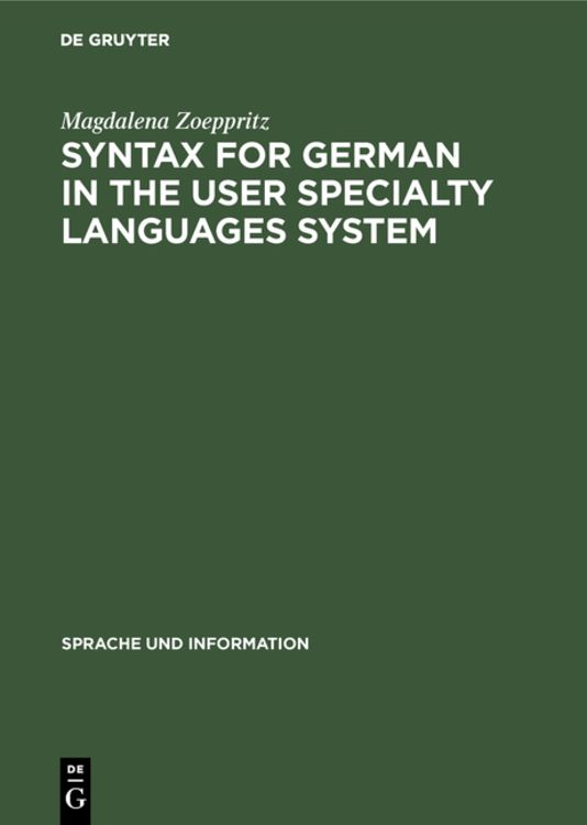 Produktbild: Syntax for German in the User Specialty Languages System