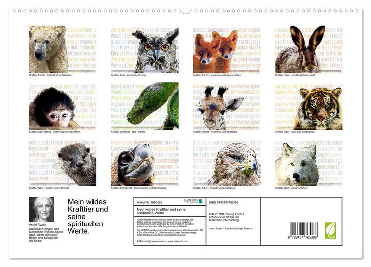 Produktbild: Mein wildes Krafttier und seine spirituellen Werte. (hochwertiger Premium Wandkalender 2026 DIN A2 quer), Kunstdruck in Hochglanz