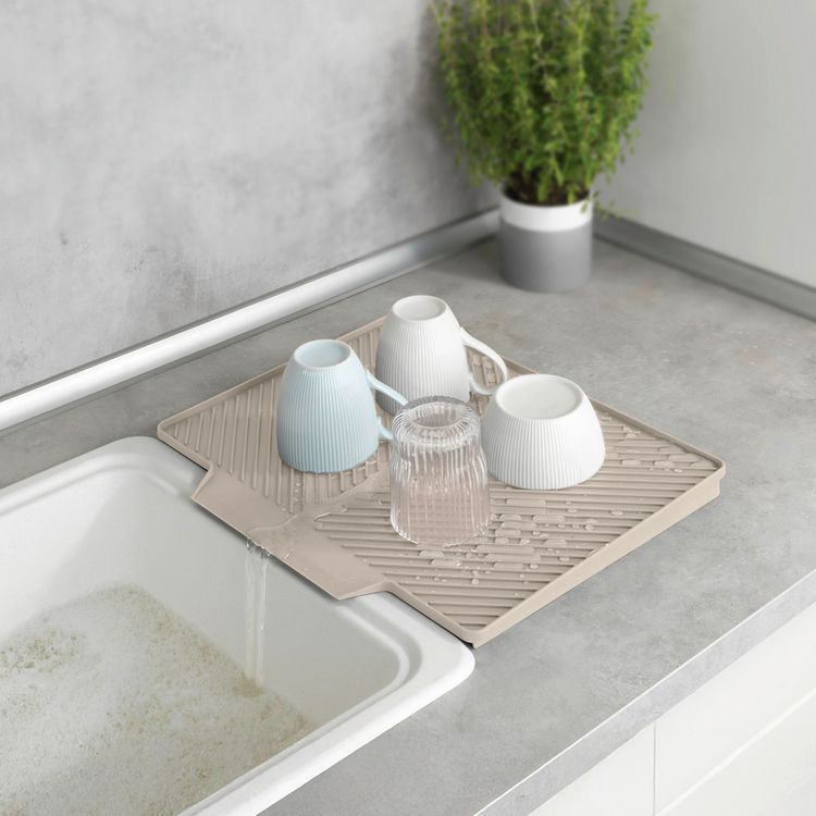 Produktbild: Abtropfmatte Mod. Nelia, beige, Kunststoff, 34x40x3 cm, geneigte Fl&auml;che f&uuml;r Wasserablauf