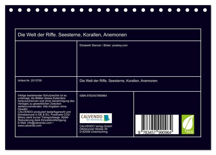 Produktbild: Die Welt der Riffe. Seesterne, Korallen, Anemonen (Tischkalender 2026 DIN A5 quer), CALVENDO Monatskalender