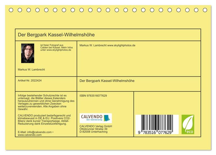 Produktbild: Der Bergpark Kassel-Wilhelmsh&ouml;he (Tischkalender 2026 DIN A5 quer), CALVENDO Monatskalender