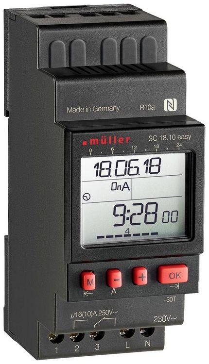 Produktbild: M&uuml;ller SC 18.10 easy 24V ACDC Hutschienen-Zeitschaltuhr digital 24 V/DC, 24 V/AC 4000W
