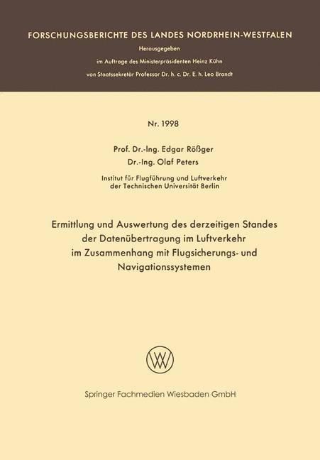 Produktbild: Ermittlung und Auswertung des derzeitigen Standes der Daten&uuml;bertragung im Luftverkehr im Zusammenhang mit Flugsicherungs- und Navigationssystemen