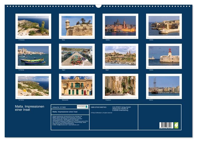 Produktbild: Malta. Impressionen einer Insel (Wandkalender 2026 DIN A2 quer), CALVENDO Monatskalender