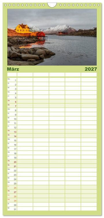 Produktbild: Familienplaner 2027 - Norwegische Landschaften mit 5 Spalten (Wandkalender, 21 x 45 cm) CALVENDO