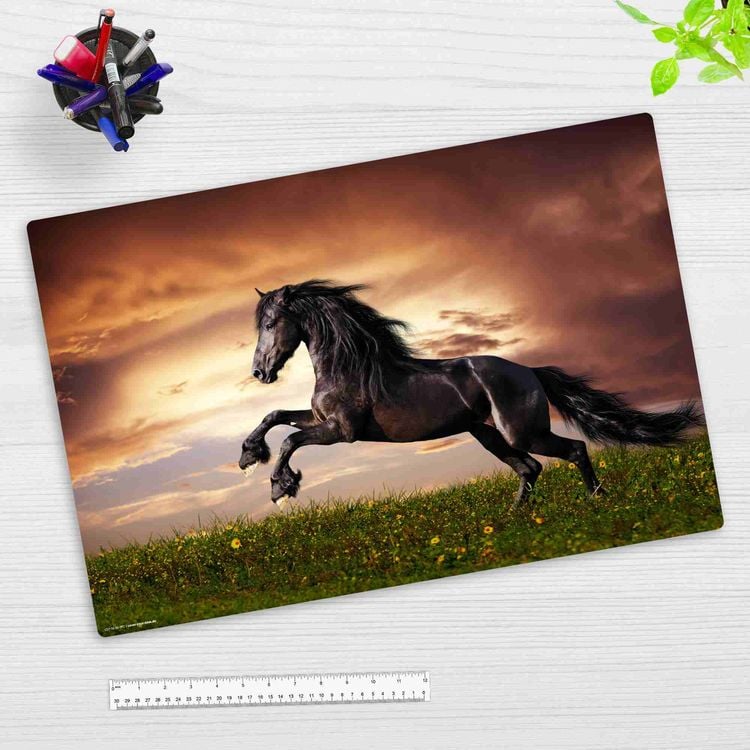 Produktbild: Cover-your-desk Schreibtischunterlage f&uuml;r Kinder und Erwachsene Schwarzes Pferd, aus hochwertigem Vinyl , 60 x 40 cm