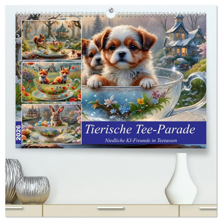 Produktbild: Tierische Tee-Parade (hochwertiger Premium Wandkalender 2026 DIN A2 quer), Kunstdruck in Hochglanz