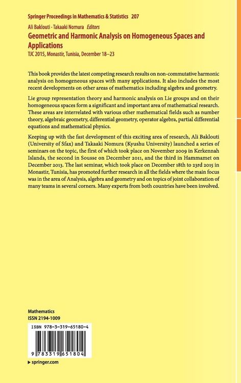 Produktbild: Geometric and Harmonic Analysis on Homogeneous Spaces and Applications