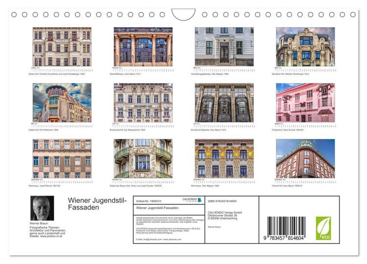 Produktbild: Wiener Jugendstil-Fassaden (Wandkalender 2026 DIN A4 quer), CALVENDO Monatskalender
