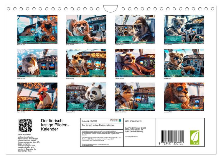 Produktbild: Der tierisch lustige Piloten-Kalender (Wandkalender 2026 DIN A4 quer), CALVENDO Monatskalender