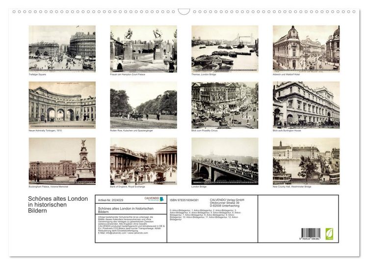 Produktbild: Sch&ouml;nes altes London in historischen Bildern (Wandkalender 2026 DIN A2 quer), CALVENDO Monatskalender