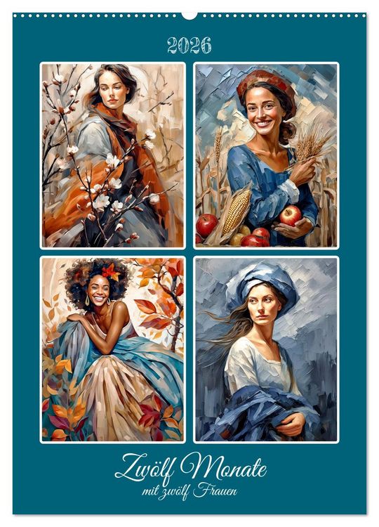 Produktbild: Zw&ouml;lf Monate mit zw&ouml;lf Frauen (Wandkalender 2026 DIN A2 hoch), CALVENDO Monatskalender