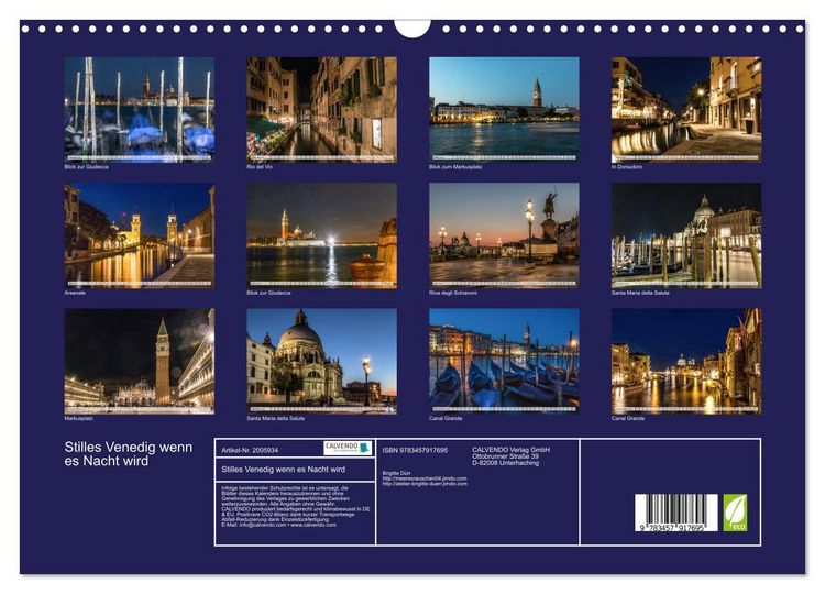 Produktbild: Stilles Venedig wenn es Nacht wird (Wandkalender 2026 DIN A3 quer), CALVENDO Monatskalender