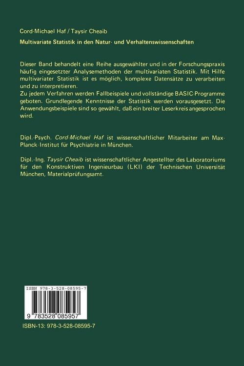 Produktbild: Multivariate Statistik in den Natur- und Verhaltenswissenschaften