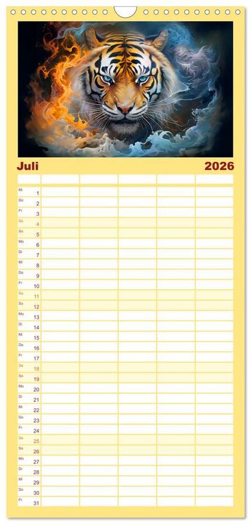 Produktbild: Familienplaner 2026 - Jahr des Tigers - Portr&auml;ts des chinesischen Tierkreiszeichens mit 5 Spalten (Wandkalender, 21 x 45 cm) CALVENDO
