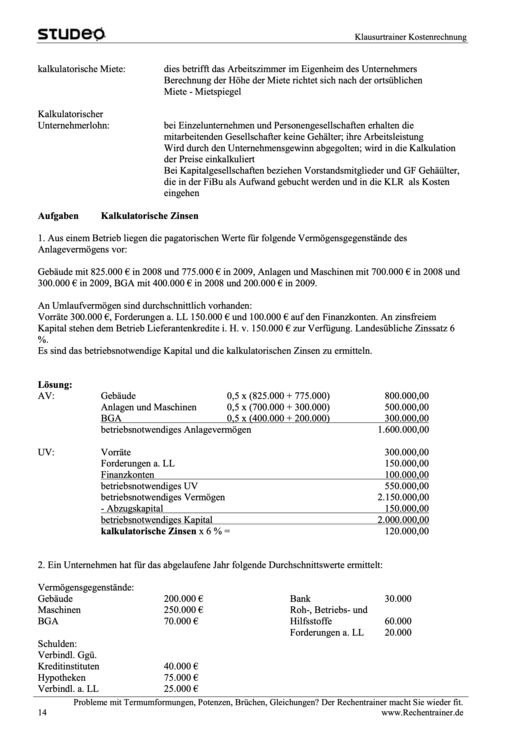 Produktbild: Klausurtrainer Kostenrechnung - "Musteraufgaben mit Musterl&ouml;sungen"