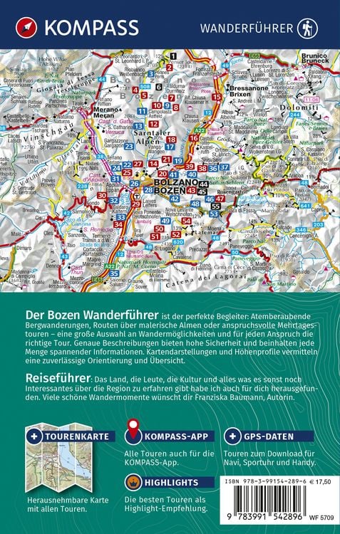 Produktbild: KOMPASS Wanderf&uuml;hrer Bozen, Sarntal, Ritten, Eppan, Kalterer See, Seiser Alm, Rosengarten, 55 Touren mit Extra-Tourenkarte