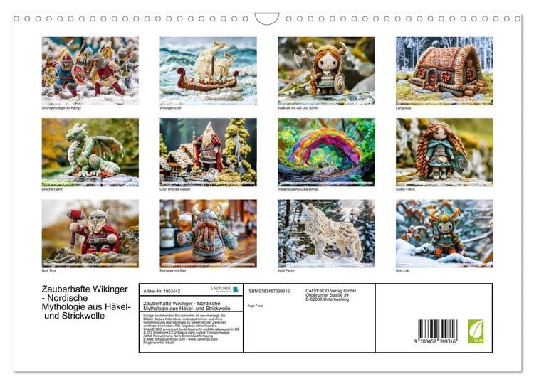 Produktbild: Zauberhafte Wikinger - Nordische Mythologie aus H&auml;kel- und Strickwolle (Wandkalender 2026 DIN A3 quer), CALVENDO Monatskalender