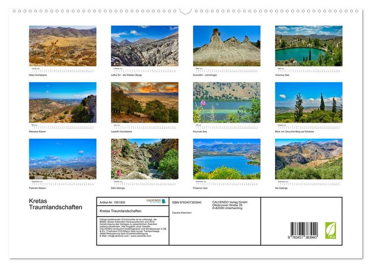 Produktbild: Kretas Traumlandschaften (hochwertiger Premium Wandkalender 2026 DIN A2 quer), Kunstdruck in Hochglanz