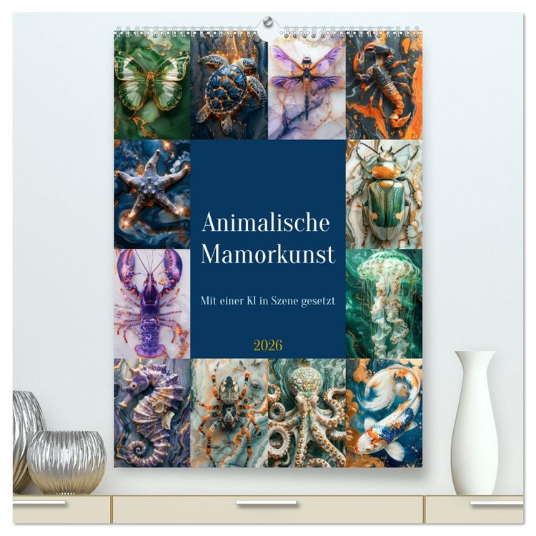 Produktbild: Animalische Mamorkunst (hochwertiger Premium Wandkalender 2026 DIN A2 hoch), Kunstdruck in Hochglanz