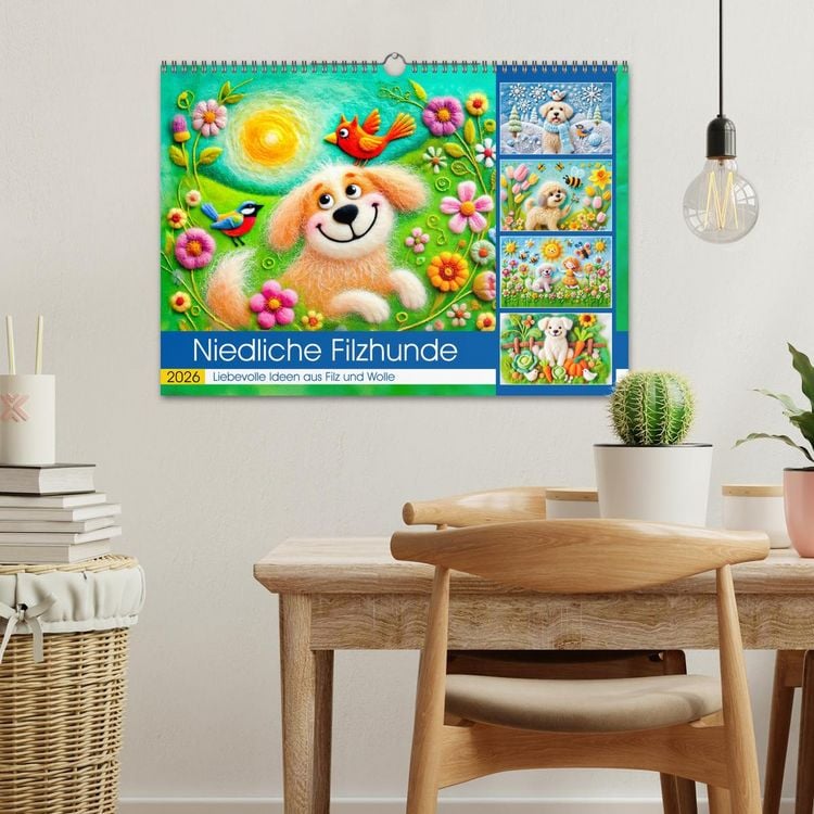 Produktbild: Niedliche Filzhunde - Liebevolle Ideen aus Filz und Wolle (Wandkalender 2026 DIN A3 quer), CALVENDO Monatskalender