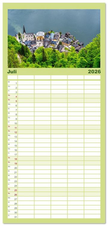 Produktbild: Familienplaner 2026 - Traumziel Hallstatt in &Ouml;sterreich mit 5 Spalten (Wandkalender, 21 x 45 cm) CALVENDO