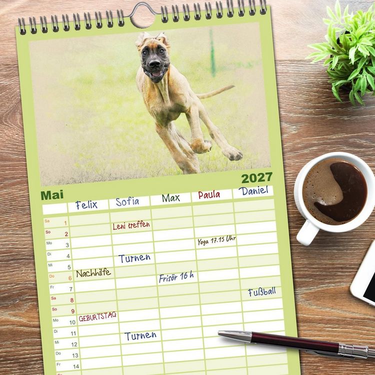 Produktbild: Familienplaner 2027 - Hundewelpen 2027 mit 5 Spalten (Wandkalender, 21 x 45 cm) CALVENDO