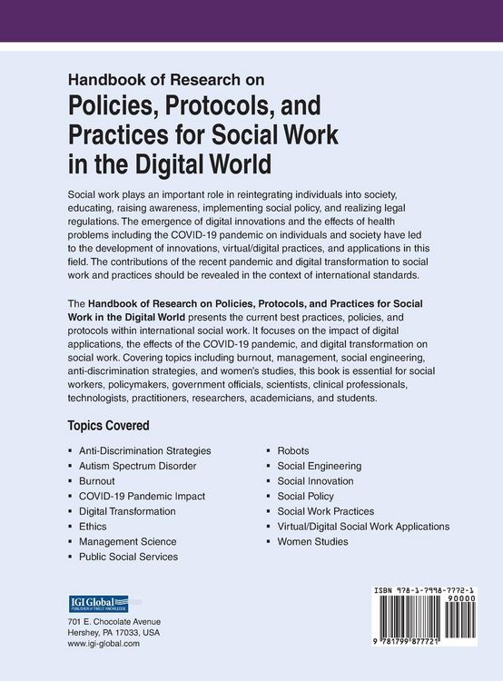 Produktbild: Handbook of Research on Policies, Protocols, and Practices for Social Work in the Digital World