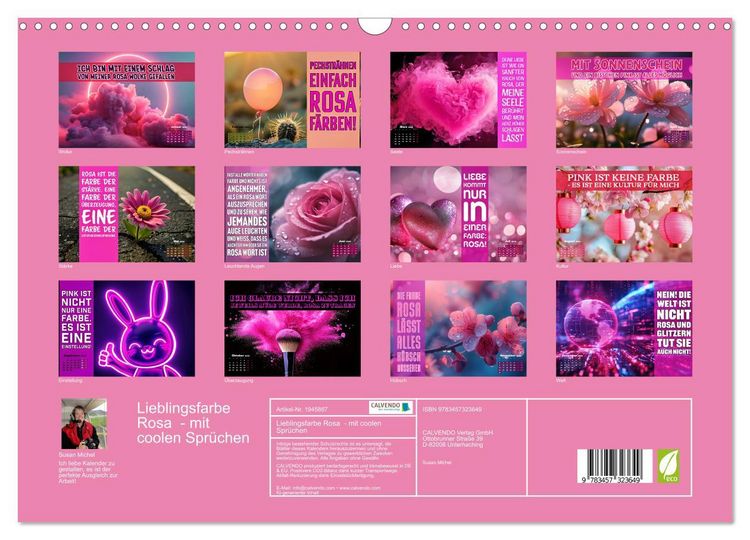 Produktbild: Lieblingsfarbe Rosa - mit coolen Spr&uuml;chen (Wandkalender 2026 DIN A3 quer), CALVENDO Monatskalender