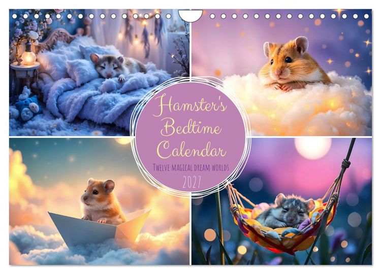 Produktbild: Hamster's Bedtime Calendar - Twelve magical dream worlds (Wall Calendar 2027 DIN A4 landscape), CALVENDO 12 Month Wall Calendar