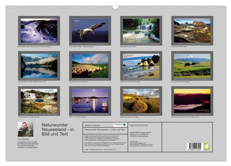 Produktbild: Naturwunder Neuseeland - in Bild und Text (Wandkalender 2026 DIN A2 quer), CALVENDO Monatskalender