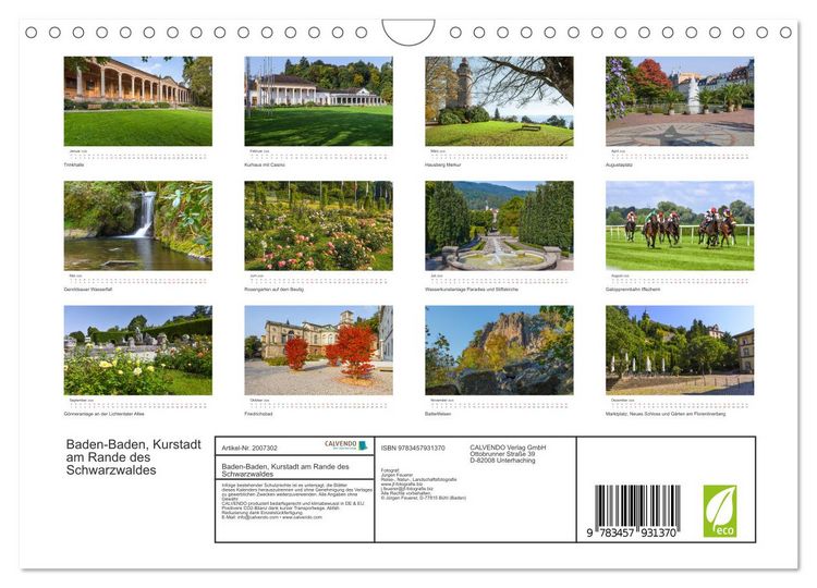 Produktbild: Baden-Baden, Kurstadt am Rande des Schwarzwaldes (Wandkalender 2026 DIN A4 quer), CALVENDO Monatskalender